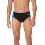 Speedo Men’s Swimsuit Brief Endurance+ Splice Team Colors , Black/Blue Splice, 29