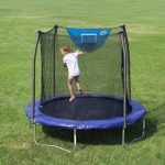 Skywalker Trampolines 8-Foot Jump N’ Dunk Trampoline with Safety Enclosure and Basketball Hoop, Blue