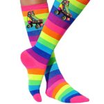 Bubblegum Divas Roller Skate Rainbow Knee High Socks Skating Birthday Glow Party Favor Gift Kids Girls Womens