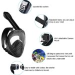 Relity Full Face Snorkel Mask with Upgraded Breathing System, Foldable 180° Panoramic View Anti-Leak Anti-Fog Snorkeling Gear for Adults with Detachable Camera Mount(Black, S/M)