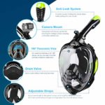 ZIPOUTE Snorkel Mask Full Face, Foldable Full Face Snorkel Mask with Detachable Camera Mount and Earplugs, 180 Panoramic View Anti-Fog Anti-Leak Snorkeling Mask for Adults (Black Ver2, L/XL)