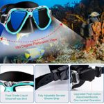 JARDIN Dry Snorkel Set, Panoramic Wide View Snorkel Mask, Anti-Fog Tempered Glass Diving Mask, Free Breathing& Easy Adjustable Strap Scuba Mask, Professional Snorkeling Gear for Adults (Black-Teal)