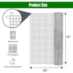 Hardware Cloth 48” x 200′ 1/2inch Galvanized Welded Cage Wire, 19 Gauge Wire Mesh Roll, Poultry Netting Square Chicken Snake Fencing Gopher Wire Racoons Rabbit Pen