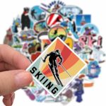 Winter Skiing Stickers Pack 50Pcs Colorful Waterproof Ski Cartoon Stickers for Flask, Laptop, Water Bottle, Cute Aesthetic Vinyl Doodle Decals (Winter Skiing)