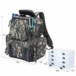 Piscifun Fishing Tackle Backpack with 4 Trays Large Capacity Waterproof Fishing Tackle Bag with 4 Tackle Boxes and Protective Rain Cover Digital Camouflage