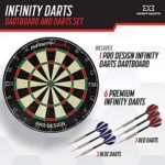 Infinity Darts Bristle Dartboard Set – Includes 6 Metal Tip Darts Set, Self-Healing Sisal Fiber Dart Board, Rotating Steel Wire Scoring Ring, Staple Free Bullseye, for Home Game Room or Bar Darts