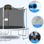 16FT Trampoline for Kids, Outdoor Trampoline with Safety Enclosure Net Basketball Hoop and Ladder, Trampoline for Adults (Silver Grey)