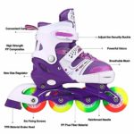 JIFAR Youth Children’s Inline Skates for Kids, Adjustable Inline Skates with Light Up Wheels for Girls Boys, Indoor&Outdoor Ice Skating Equipment Small Size(12J-2 US), Purple