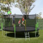 SKOK Trampoline 14FT Trampolines with Enclosure Net, 400LBS Outdoor Trampolines for Kids with Basketball Hoop -ASTM Approved Trampoline for Children and Adults with Jump Mat, Spring Cover & Ladder