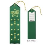 RibbonsNow Track & Field Participant Ribbons – 25 Dark Green Ribbons with Card & String