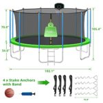 LHX 1500LBS Tranpoline for Adults, Capacity for 10 Kids – ASTM Approved, 16FT Tranpoline with Safety Enclosure Net, Basketball Hoop and Ball, Spring Pad Mat, Ladder (16FT-Green-A)