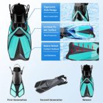 2022 Version Snorkel Set, Mask Fins Snorkeling Gear Adults, Snorkel Goggles Panoramic View Anti-Fog Anti-Leak Dry Top Snorkel and Dive Flippers Kit with Gear Bag for Diving Training (Green, ML XL)