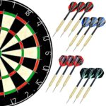 LinkVisions Sisal/Bristle Dartboard with Staple-Free Bullseye 17.8” x1.5 and 12 Steel Tip Darts 18g, Dartboard Mounting Kits Included