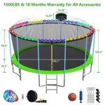 YORIN 1500LBS 16FT for Adults 8-10 Kids W Sprinkler, Lights, 4 Anchors Kit, Safety Enclosure Net, Basketball Hoop, Ladder, Outdoor Recreational Heavy Duty Best-ASTM CPC CPSIA