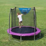 Skywalker Trampolines 8-Foot Jump N’ Dunk Trampoline with Safety Enclosure and Basketball Hoop, Purple