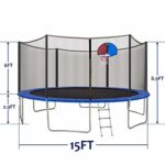 AMGYM 15 FT Trampoline Safety Enclosure Net Combo Bounce Jump for Kids Outdoor with Spring Pad Ladder with Basketball Hoop