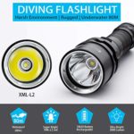 Genwiss Scuba Diving Flashlight Dive Torch 2000 Lumen Waterproof Underwater XM-L2 LED Submarine Lights Holder with Rechargeable Battery,Charger for Under Water Deep Sea Cave at Night