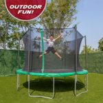 TruJump Round Outdoor Trampoline and 6 Pole Safety Enclosure Net Combo, 12FT, Green