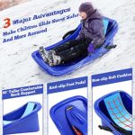 Snow Sled, Toboggan Snow Sleds for Kids with Brakes Handle & Pulling Rope Toddlers Sled Rapid Downhill Pull Snow Saucer with Soft Comfy Cushion Winter Outdoor Sledding Board Toys