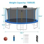 XMIKA 16 FT Tranpoline for Adults and 10 Kids 1500LBS Heavy Duty Best No Gap Design Tranpoline with Basketball Hoop, Safety Enclosure Net, Sprinkler, Lights, Stakes, Socks – ASTM CPC CPSIA