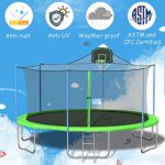Viicaa Outdoor Tram-poline for Kids and Adults – 16 15 14 12 10 8FT Tram-poline with Enclosure Net and Basketball Hoop, Jumping Mat and Spring Cover, Green