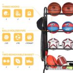 EXTCCT Basketball Rack, Outdoor Rolling Basketball Shooting Training Stand,Sports Equipment Storage with Wheels, Garage Four-Layer Ball Holder with Two Basket for Basketballs Footballs Volleyball