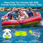 MUMUBOAT Boat Tow Harness for 4 Riders Tubing, 16ft Watersport Tow Rope Harness for Towing Towable Tube, Water Skier, Wakeboarder, Kneeboarder (Green and Yellow)