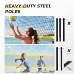 Patiassy Portable Outdoor Volleyball Badminton Combo Set with Net, Winch System, Volleyball with Pump, 4 Badminton Rackets, 2 Shuttlecocks and Carrying Bag for Backyard Beach