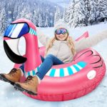 AMENON 56 Inch Giant Flamingo Snow Tube Sled for Kid Adult Winter Inflatable Snow Sled with 2 Reinforced Handles Repair Patches 0.6mm Thick Bottom Heavy Duty Snow Tube for Outdoor Sledding Winter Toys
