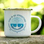 This is an Adventure Enamel Nautical Sailing Camp Mug, Campfire Coffee Mug, Nature Ocean Outdoor Wanderlust Travel Lover Gift (12oz)