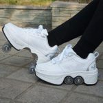 Deformation Roller Shoes Male and Female Skating Shoes Walking Shoes Invisible Pulley Shoes Skates,White,43