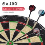 HLDarts Sisal/Bristle Dart Board with Staple-Free Bullseye,6×18 Gram Steel tip Darts, High-Grade Bristle Dartboard for Adult, Mounting Kits Included
