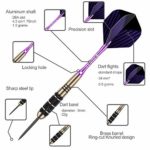 sanfeng Steel Tip Darts Set for Dartboard, Professional Darts with Metal Tip 24 Grams, Brass Barrel Purple Aluminium Nylon Shafts 9 Flights 50 Rubber O-Rings 12 Spring Rings 1 Dart Sharpener Tool
