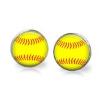 Softball Stud Earrings Stainless Steel 12mm Sensitive Ears,Photo Earrings Art Earrings Photo Jewelry Art Jewelry Glass Jewelry