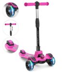 6KU Kids Kick Scooter with Adjustable Height, Lean to Steer, Flashing Wheels for Children 3-8 Years Old Pink