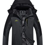 TACVASEN Men’s Skiing Jacket with Hood Water-Resistant SoftShell Athletic Coats Black Gray, L