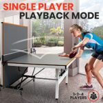Durable Indoor Table Tennis Table – Foldable Professional MDF Ping Pong Table w/ Matte Grey Finish, Single Player Playback Mode, Paddle & Ball Storage – Quick Clamp Net Set – SereneLife SLPPTB22