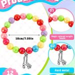 12 Pcs Rainbow Roller Skating Bracelet Girls Birthday Roller Skating Jewelry Skate Charm Bangle Pendant Beaded Bracelet Roller Skating Party Favors for Kids Gifts 50s 80s 90s Retro Decoration Supplies
