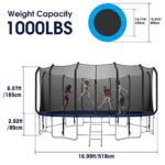 16 FT Trampoline with Enforced Balance Bar, 1000 lbs Capacity for Kids Adults, Outdoor Combo Bounce Fitness Trampoline with Waterproof Jump Mat Safe Enclosure Net, Ladder and Wind Stick Included