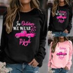 Breast Cancer Awareness Sweatshirt for Women Long Sleeve Shirts Crewneck Pullover Blouse Pink Graphic Inspirational Tops