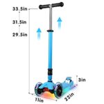 IMMEK Kick Scooter for Kids 3 Wheels Folding Ages 3-12 Years Old Toddler with Three LED Light Wheel, Adjustable Height, Rear Brake, Outdoor Activities for Boys/Girls Maximum Weight 110 lb (Blue)
