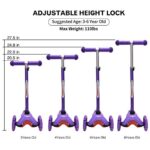 ChromeWheels Scooter for Kids, Deluxe 3 Wheel Scooter for Toddlers 4 Adjustable Height Glider with Kick Scooters, Lean to Steer with LED Flashing Light for Ages 3-6 Girls Boys, Purple