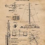 Vintage Sailboat Patent Prints, 4 (8×10) Unframed Photos, Wall Art Decor Gifts Under 20 for Home Office Man Cave Marina Garage College Student Teacher Sailing Boating Catamaran Racing Fan
