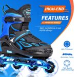 2pm Sports Vinal Boys Adjustable Flashing Inline Skates, All Wheels Light Up, Fun Illuminating Skates for Kids and Youths – Azure Large(4Y-7Y US)