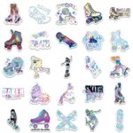 50Pcs Roller Skating Stickers Cool Roller Skating Ice Skating Stickers Stylish Holographic Rainbow Laser Vinyl Skateboard Stickers Decals Laptop Skateboard Computer Stickers for Teens Kids Girls (Roller Skating)