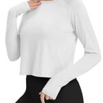 Bestisun Long Sleeve Workout Shirts Yoga Dance Top Split Back Gym Tennis Sports Exercise Training Shirt Athletic Casual Wear Women Stretch Fitness Crop Tops White M