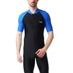 BIKMAN One-Piece Snorkeling Surfing Swim Suit Short Sleeves Plus Size Swimwear- Sun Protection (L(Weight:132lbs-143lbs), Blue)