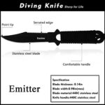 Dive Knife Scuba Diving Knife with Leg Straps 2 Pairs, Thigh Knife Holster with 2 Types Sheath, Black Stainless Steel Tactical Knife for Spearfishing, Snorkeling, Hiking, Outdoor Divers Knives Shears