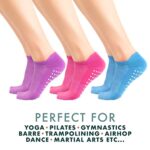 ATA Pilates Grip Socks for Women, Non-Slip Socks with Grippers for Yoga Barre Hospital, 3 Pairs Size 6-10