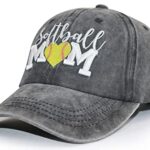 MANMESH HATT Softball Mom Gifts for Women, Vintage Adjustable Distressed Baseball Mom Cap, Cute Washed Embroidered Sports Mama Hat for Mothers Day (One Size, Softball mom Black)